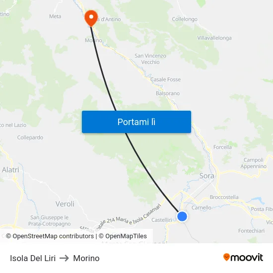 Isola Del Liri to Morino map
