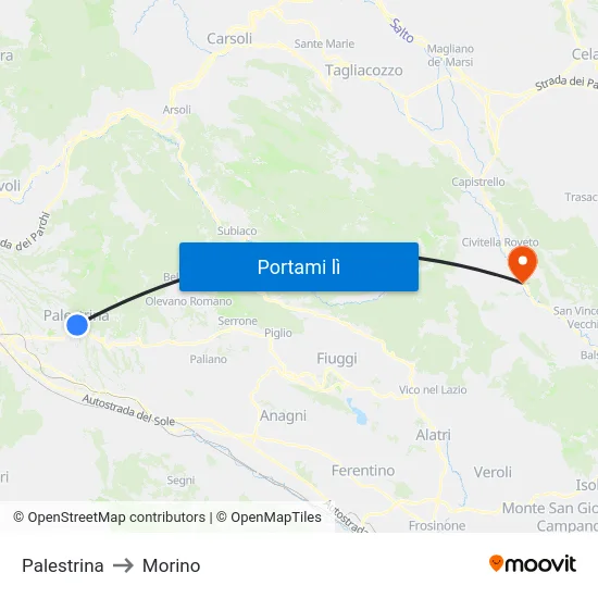 Palestrina to Morino map