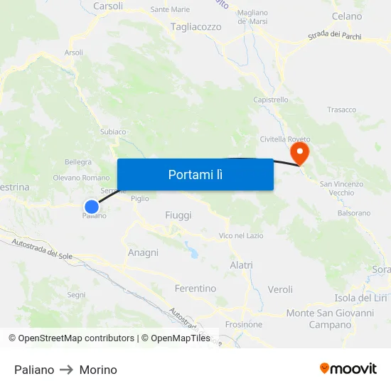 Paliano to Morino map