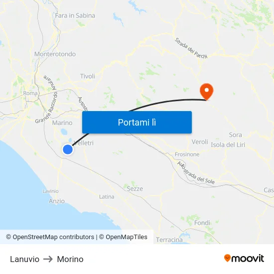 Lanuvio to Morino map