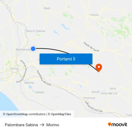 Palombara Sabina to Morino map