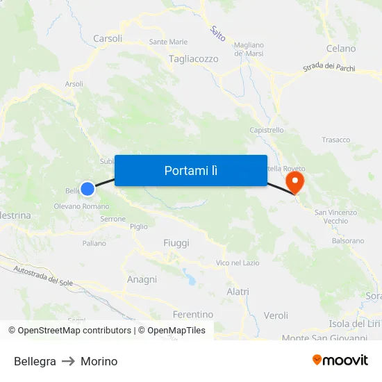 Bellegra to Morino map