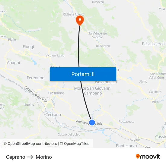 Ceprano to Morino map