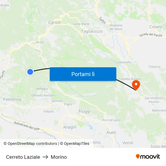 Cerreto Laziale to Morino map