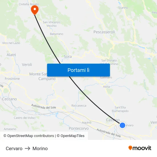 Cervaro to Morino map