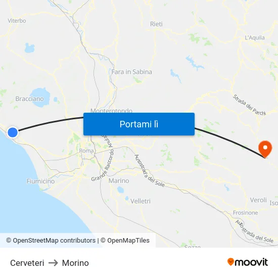 Cerveteri to Morino map