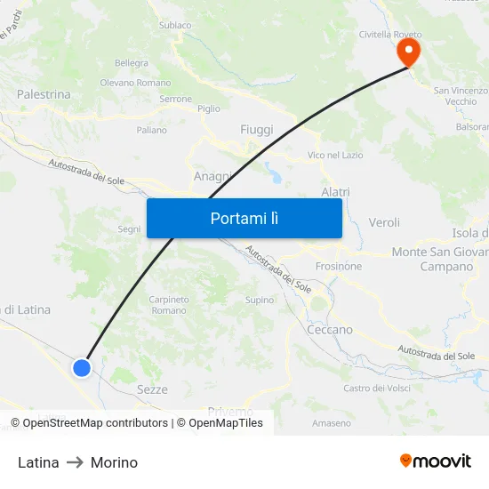 Latina to Morino map