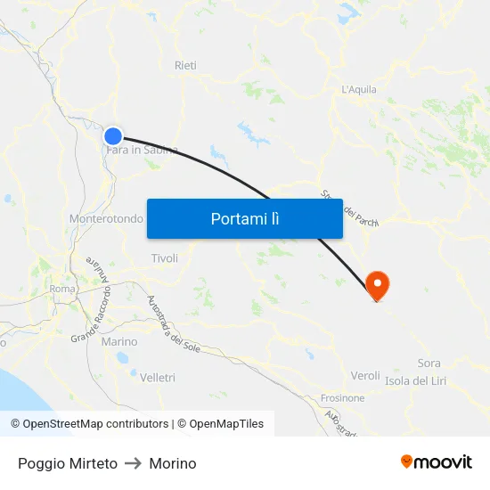 Poggio Mirteto to Morino map