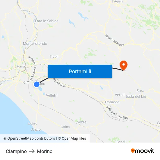 Ciampino to Morino map