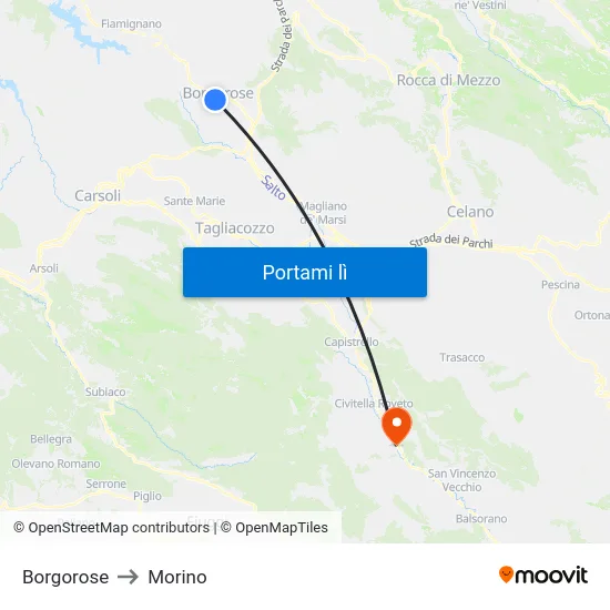 Borgorose to Morino map
