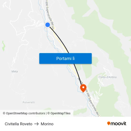 Civitella Roveto to Morino map