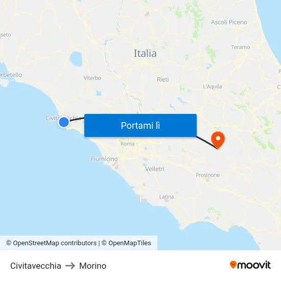 Civitavecchia to Morino map