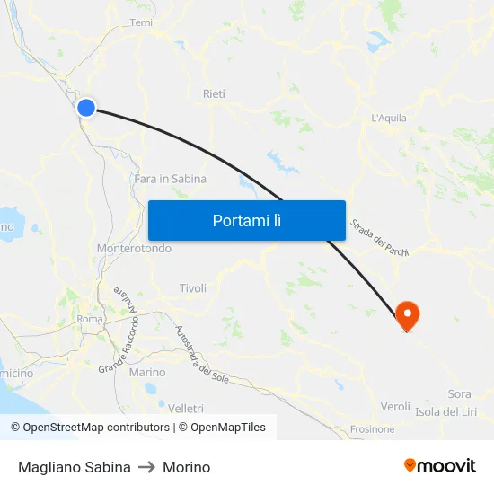 Magliano Sabina to Morino map