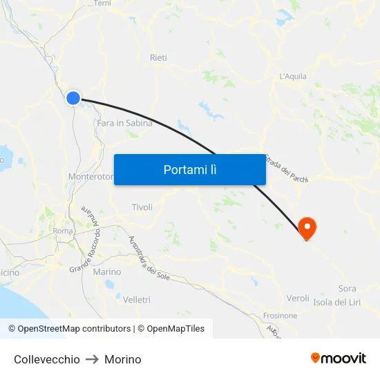 Collevecchio to Morino map