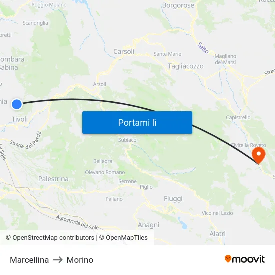 Marcellina to Morino map