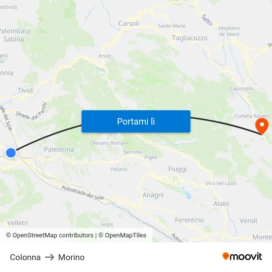 Colonna to Morino map