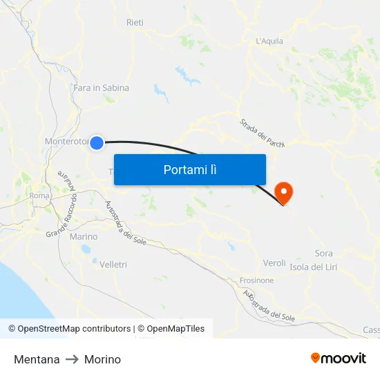 Mentana to Morino map