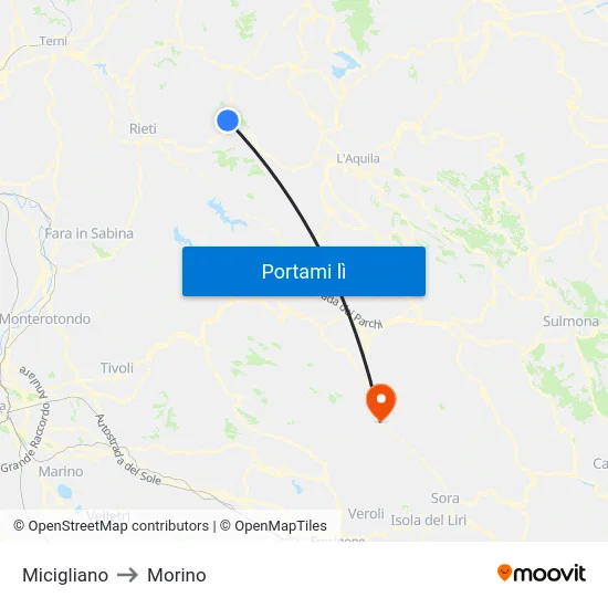 Micigliano to Morino map