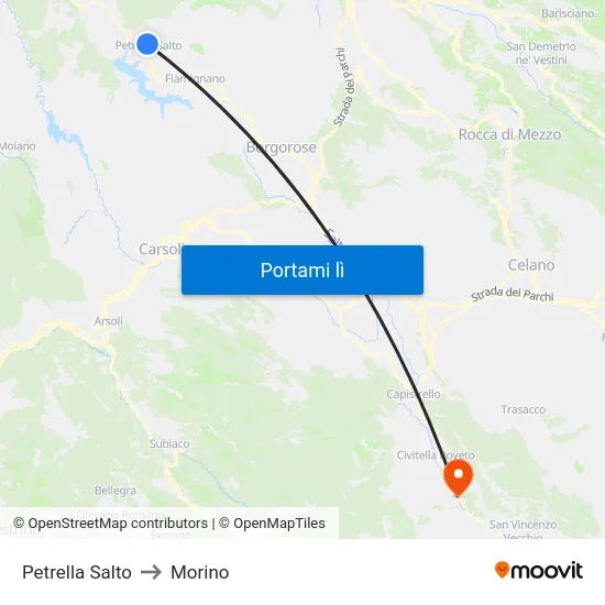 Petrella Salto to Morino map