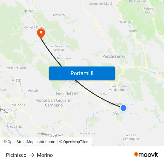 Picinisco to Morino map