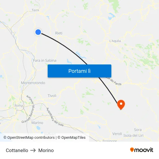 Cottanello to Morino map