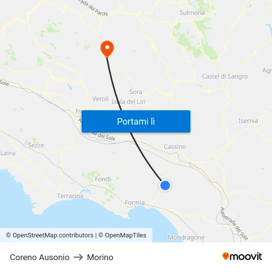 Coreno Ausonio to Morino map