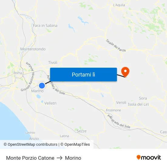 Monte Porzio Catone to Morino map
