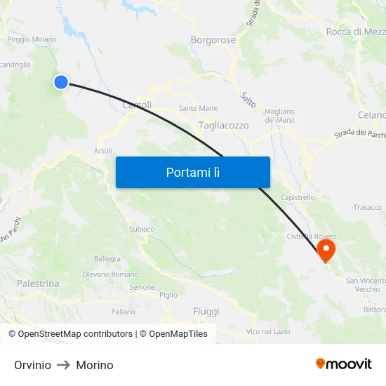 Orvinio to Morino map