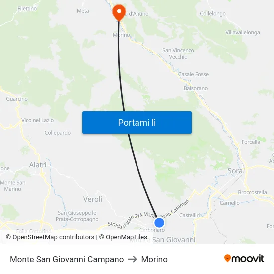 Monte San Giovanni Campano to Morino map
