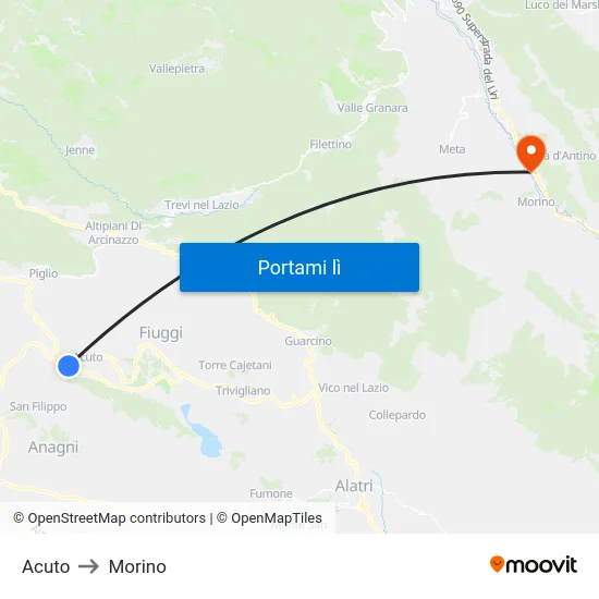 Acuto to Morino map