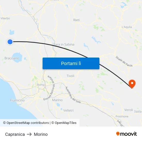 Capranica to Morino map