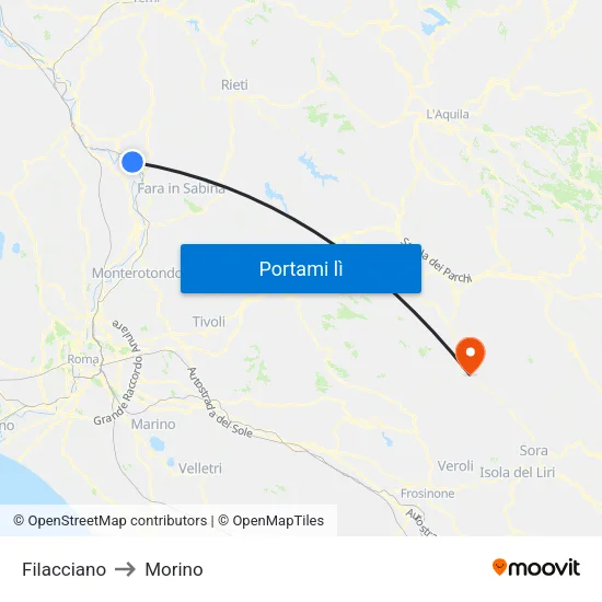 Filacciano to Morino map