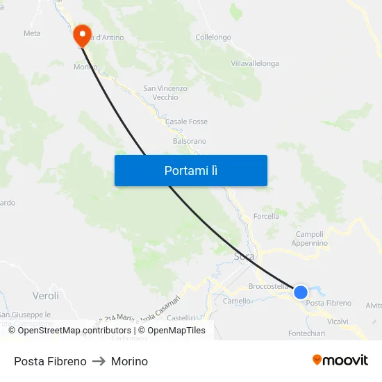 Posta Fibreno to Morino map
