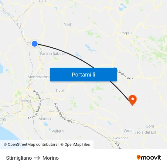 Stimigliano to Morino map