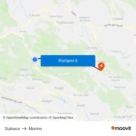 Subiaco to Morino map