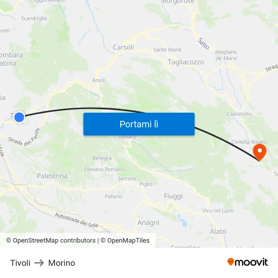 Tivoli to Morino map