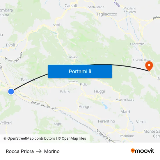 Rocca Priora to Morino map