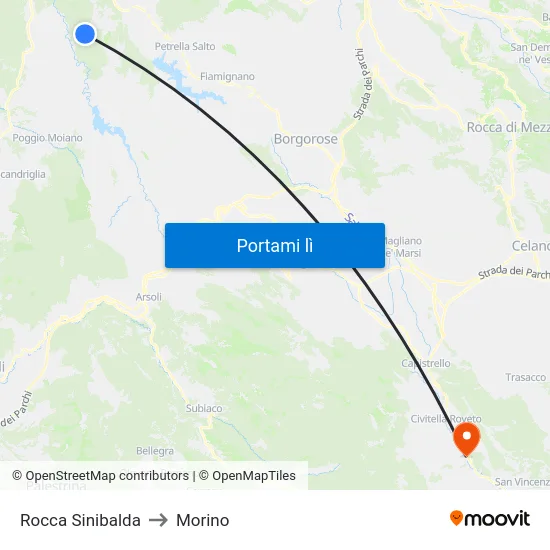 Rocca Sinibalda to Morino map