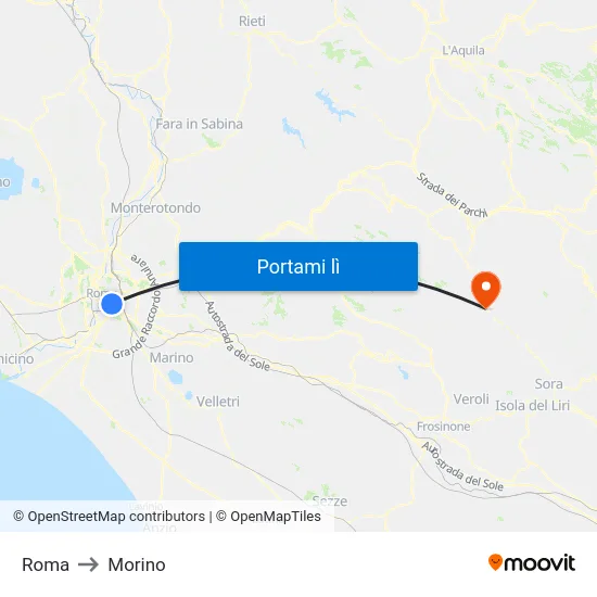 Roma to Morino map