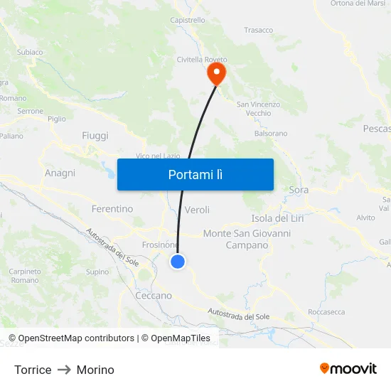 Torrice to Morino map