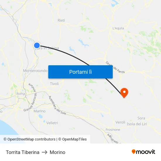 Torrita Tiberina to Morino map