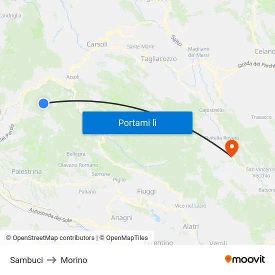 Sambuci to Morino map