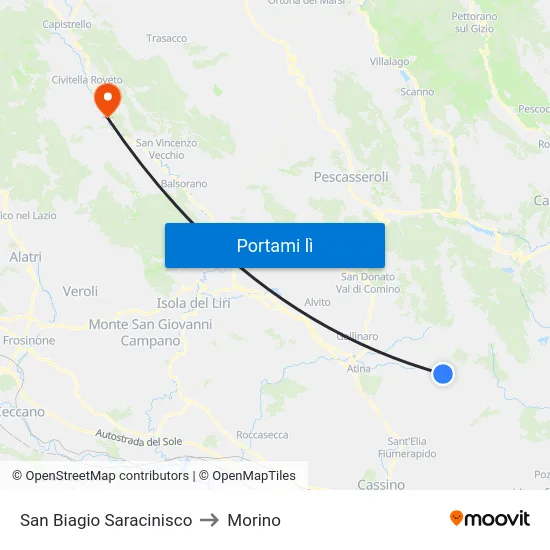 San Biagio Saracinisco to Morino map