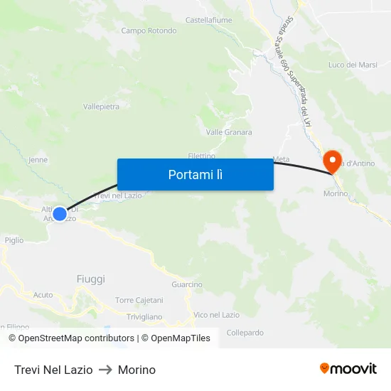 Trevi Nel Lazio to Morino map
