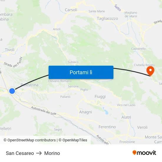 San Cesareo to Morino map
