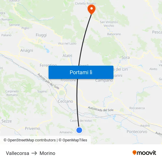 Vallecorsa to Morino map