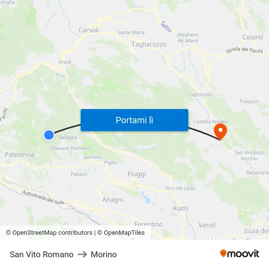 San Vito Romano to Morino map