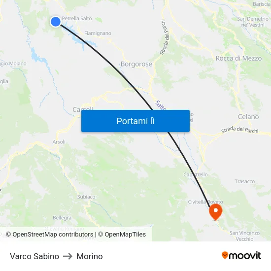 Varco Sabino to Morino map