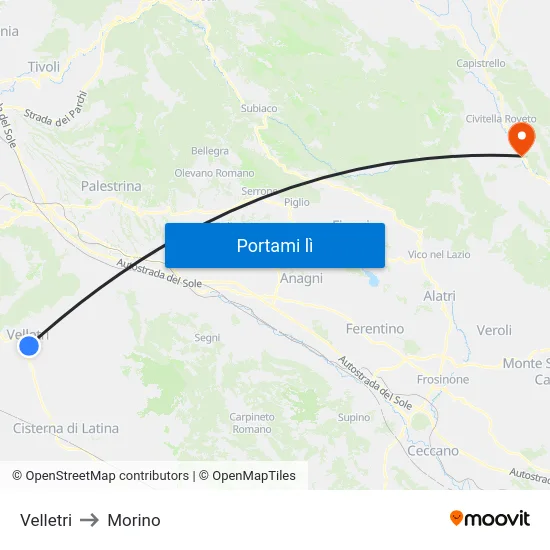 Velletri to Morino map
