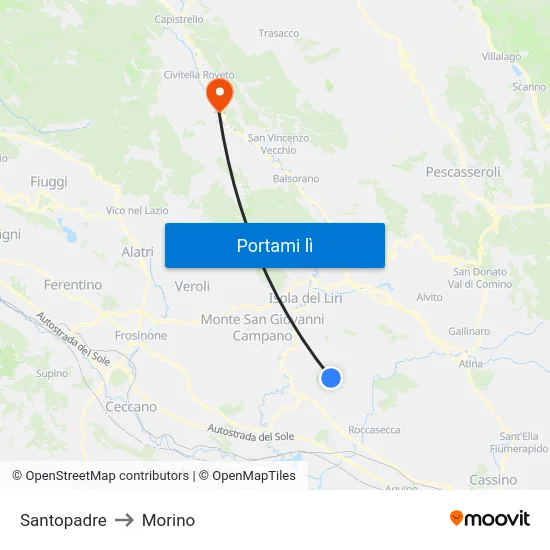 Santopadre to Morino map